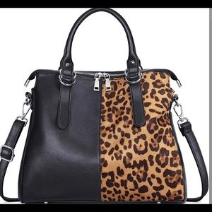 Half black-Half leopard handbag